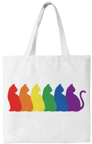 Tarklanda Stoffbeutel Regenbogen Einkaufsbeutel Baumwollbeutel, Frauen Tragetasche 35 x 42 x 8 cm Regenbogen Flagge Tote Bag, Rainbow Katze Handtasche Geschenke für Frauen Freund zum Geburtstag