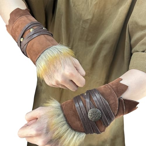 HiiFeuer Mittelalterliche Wildleder-Armstulpen, Renaissance Kunstpelz Armschienen, Wikinger Handgelenkband Bogenschießen Armschützer Ritterstulpen
