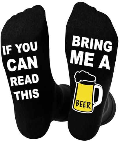 Niorasen Funny Socks for Men, Black Cotton Calf Socks - Thanksgiving Christmas Birthday Gifts, Novelty Gifts Ideas for Dad Grandad and Beer Lovers, Size 6-11