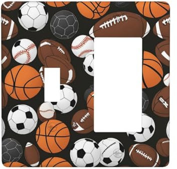 Basketball Baseball Football Sport 2 Gang Single Toggle/Rocker Combination Light Switch Cover Decorative Wall Plate Cover Electrical Faceplate Art Decor