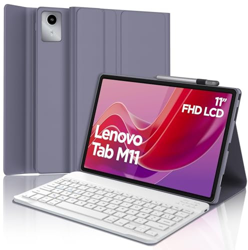 IVEOPPE Clavier pour Lenovo Tab M11 11, Coque en Cuir avec Clavier Bluetooth Magnétique Amovible AZERTY Français pour Lenovo Tab M11 11 2024 TB330FU/TB330XU, Violet Lavande