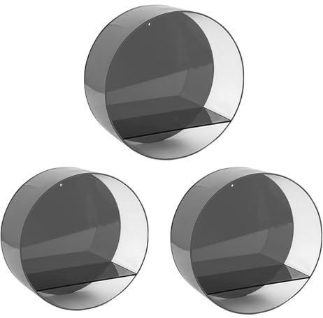 Cxlly 3 StüCk Runde Acryl-Figuren-Vitrine Zur Wandmontage, Durchsichtige Vitrine Mit Regalen FüR SammlerstüCke, Aufbewahrungsvitrine FüR Dekorative Kleine Pop-Figuren, Edelsteine, Pflanzen(Grau)