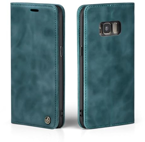 LBH Handyhülle für Samsung Galaxy S8 in Petrol Blau mit Karten- und Geldfach Smartphone Hülle mit Standfunktion Flip Case Schutzhülle Magnetverschluss Vintage