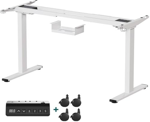 Devoko Bureau Assis Debout 2 Moteurs, Carde du Bureau avec 3 Boutons de Mémoire, roulettes, Crochets et Boîte de Gestion des Câbles.Bureau Réglable en Hauteur 73-120cm