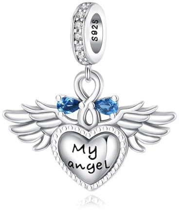 Rimgoris 925 Sterling Silber Anhänger Charm für Damen Armbänder Engelsflügel Saphir Herz Liebe 5A Zirkonia Valentinstag Geburtstag Geschenk Charms für Damen