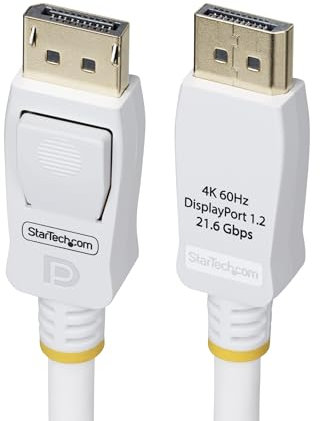 StarTech.com 10ft (3m) White VESA Certified DisplayPort 1.2 Cable, 4K 60Hz, 21.6Gbps, Latching DP Connectors, DP 1.2 Cable