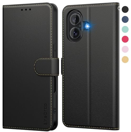 SineOrdo Cover compatible con iPhone 16 Custodia, Custodia iPhone 16 Cover Libro Portafoglio Folio Pelle Flip Stand Case - Nera