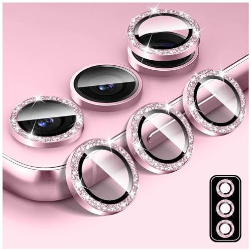 Kucheed Bling Camera Lens Protector for Samsung Galaxy S23/S23 9H Tempered Glass Camera Cover Screen Protector, Glitter Automatic Alignment Individual Metal Rings Film Stickers