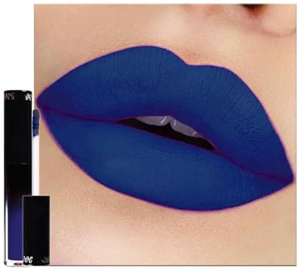 Blue Matte Lipgloss, Dark Bule Waterproof Lip Gloss Liquid Lipstick, Hot Color Violet Non-stick Cup Lip Gloss, Velvet Long Lasting Highly Pigmented, Holiday Gifts Lips Balm for Women