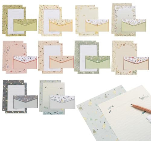 90 Stück Briefpapier mit Umschlag Set, 60 A5 Briefpapier mit 30 Briefumschläge,10 Elegantes Florale Designs Briefpapiere und Briefumschläge für Liebesbrief, Hochzeit, Geburtstag