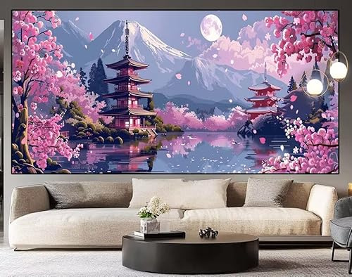 Diamond Painting japonais Broderie Diamant Peinture paysage DIY 5D Diamant Painting Grand 220 x 100 cm Canevas Kit Complet Square Strass Point de Croix Tableau Perle Diamant Art Maison Decor Gifts I84