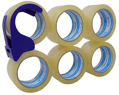 gws Paketklebeband 6 Rollen farblos Geräuscharmes Universalklebeband zum Verpacken von Paketen - mit Abroller 66 m Länge 50 mm Breite