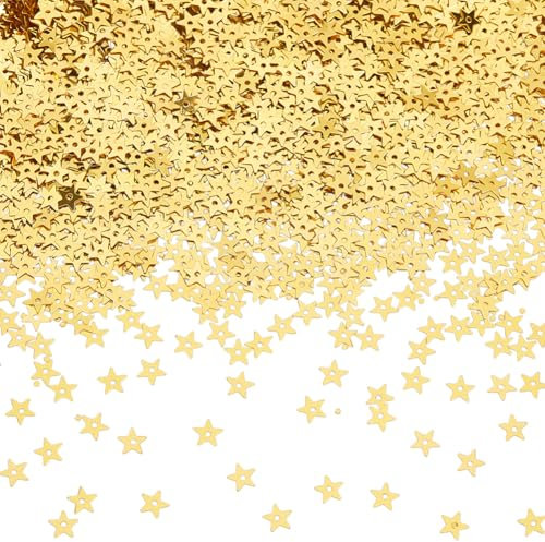 HOBBIESAY 100g Ca.10000 Stück Goldene Stern Pailletten Mini Hohlstern Pailletten Stickerei Winzige Pailletten Zum Aufnähen Mit Löchern Lose Pailletten Zum Nähen von Puppen Schmuckherstellung Basteln