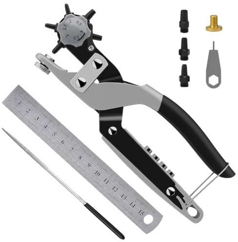 Diyife Leather Hole Puncher for Belts, 6 Sizes, Magnetic Storage, Upgraded | Dual-Purpose Wrench, 3 Secondary Precision Spare Punching Heads,for Bags/Cards/DIY Crafts,40CR Alloy & Rust-Proof Copper Base