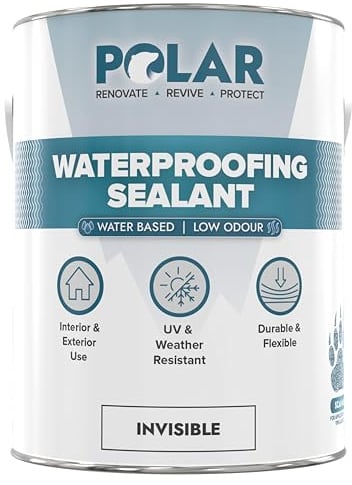 Polar Clear Waterproofing Sealant - 5 Litres - One-Coat Waterproof Protection, Silicone Sealant - Interior & Exterior, Advanced UV-Resistant Invisible Finish
