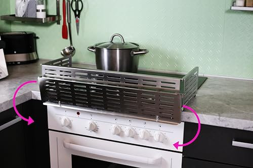 Elternstolz Griglia di protezione per stufa, 60 cm, con coperchio interruttore, in acciaio inox V2A, per neonati e bambini