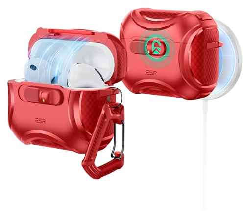 ESR Hülle für AirPods Pro 3, MagSafe kompatibel, Sturzsicherer Verschluss | Kompatibel mit AirPods Pro 3 USB-C (2025), mit einer Schutzhülle mit Sicherheitsschloss, Cyber FlickLock Serie, Rot