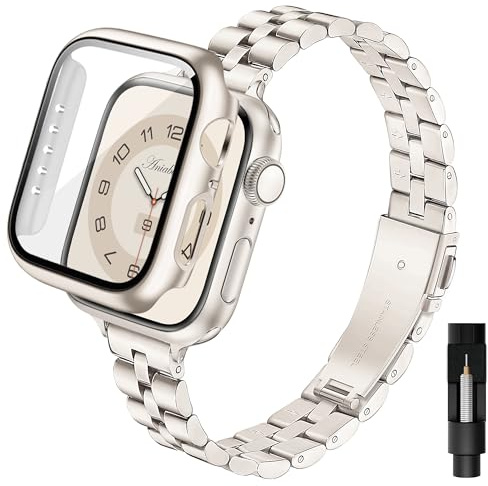 Aniaboho Kompatibel mit Apple Watch Armband Polarstern 40mm mit Schutzhülle, Edelstahl Metall iWatch Armband Damen mit Hülle für Apple Watch SE 3 2 1 Series 6 5 4 40mm,Schmuck für Fraue(Polarstern)