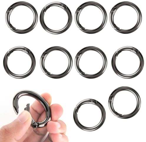 Packung 10x Mini Karabiner Schlüsselring Rundhaken Edelstahl | 33mm Schlüsselanhänger mit Karabiner-Clip | Kleine Karabinerhaken für Schlüsselbund, Taschen, DIY Accessoires (Schwarz)