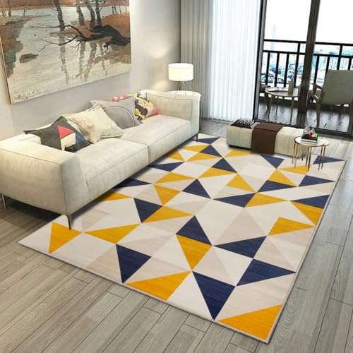 Aspire Homeware Rugs Living room 120 x 170 Anti Slip Geometric Style Bedroom Rug – Soft Easy to Clean Carpets for Nursery Room, office – Non-Shedding Large Yellow Area Rugs for Lounge(Brio)