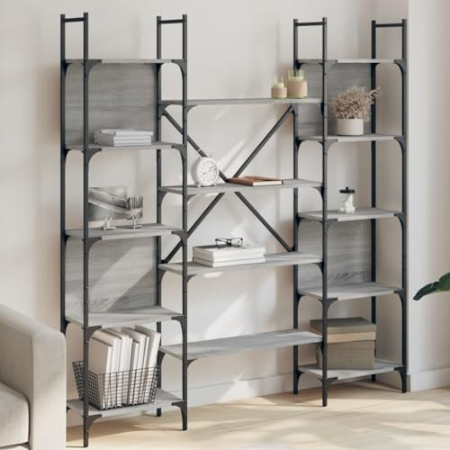 QZZCED Holzregal in Sonoma-Grau, 155,5 x 24 x 166,5 cm, mit offenen Regalen zum Organisieren und Aufbewahren von Büchern, Dekoration und verschiedenen Gegenständen, robuste Konstruktion