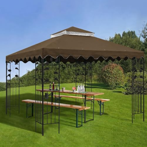 OKYUK Ersatzdach für Pavillon, mit atmungsaktivem Netz, UV-beständig, stabiler wasserdichter Doppeldach-Konstruktion, einschließlich Entwässerungslöchern, ideal für 3 x 3 m Gartenpavillons