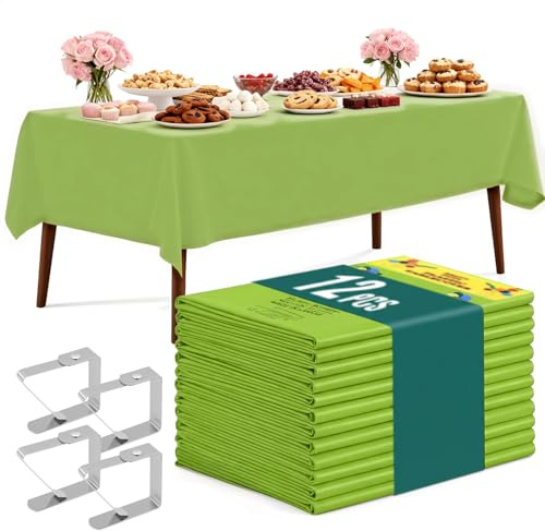 XEIYEI Einweg Tischdecke Tischtuch Kunststoff Tischdecken Bierzeltgarnitur Tischdecke 12 STK Rechteckig Tischdecken Geburtstag Wasserdicht 137 x 274 cm mit Tischklammern für Party Fasching(Grün)