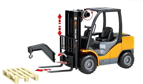 Carrello Elevatore Giocattolo con Suoni Reali Luce Movimento a Frizione Muletto Grande cm 25 Forklift con Gancio Pedana Pallet Grande Modellino Forca Carrello a Forche Porta Transpallet Porta Pedane