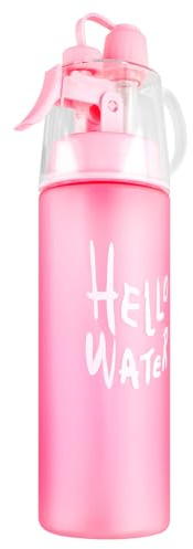wellrun 580ML Sports Water Bottle with Spray Mist,Portable Leakproof Multi-Function Hydration Drinking Bottle for Outdoor,Fitness,Cycling, Climbing,Hiking,Flip Straw(Matte Pink)