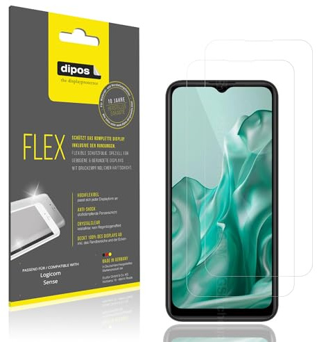 dipos FLEX 2x Displayschutzfolie klar für Logicom Sense | 100% Displayabdeckung, Full Cover, Anti-Shock, selbstheilend, blasenfrei, Fingerprint-kompatibel, selbstklebend