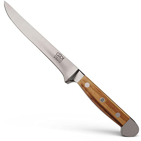GÜDE Solingen - Ausbeinmesser flexibel geschmiedet, 13 cm, Olivenholz, ALPHA OLIVE, Doppelkropf, Handmade Germany