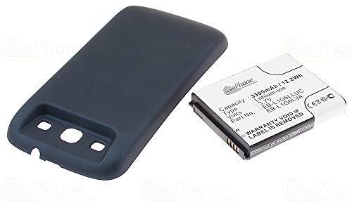 cellePhone Akku Li-Ion kompatibel mit Samsung Galaxy S3 (GT-I9300) - schwarz (Ersatz für EB-K1G6UBUGSTD) - 3300mAh (Fat)