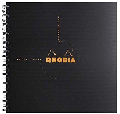 RHODIA 119960C - Spiral Notebook (Full Bound) Reverse Book Black 21x21 cm | Small Tiles | 160 detachable pages - 90g Clairefontaine paper - Polypro cover (Plastic) - Rhodiactive
