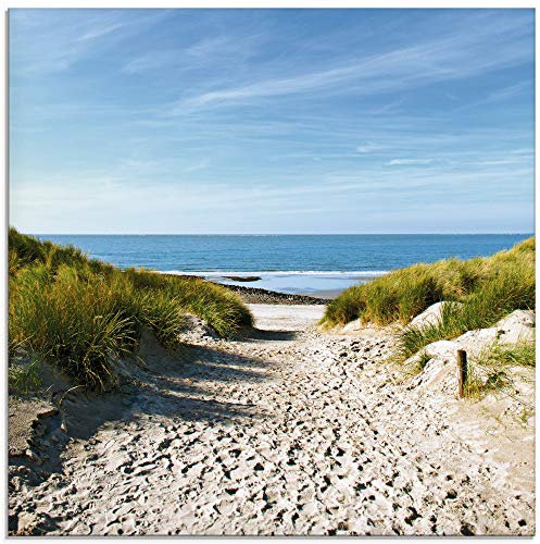 ARTland Wanddeko Glasbilder Wandbild Glas Bild einteilig Quadratisch Strand Meer Küste Nordsee Sand Dünen Natur Landschaft Maritim T9EX