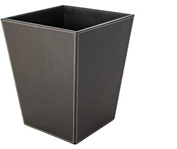 OSCO Faux Leather Waste Bin 12 L, Square Slim Office & Home Bin, Wastepaper Basket, Desk, Bathroom Rubbish Container, Stylish & Wipe-Clean Design, Brown