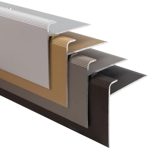 casa pura Treppenkantenprofil 90cm in F-Form aus Aluminium für Laminat | Safety | Silber | Vorgebohrte Kantenleiste 53mm Höhe mit Einer Einfasshöhe von 7-8mm