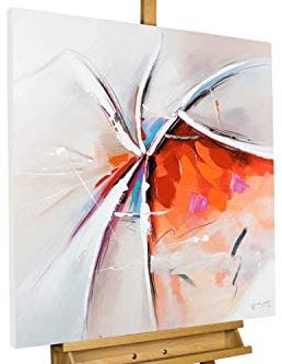 KunstLoft Leinwandbild | 100% HANDGEMALT | 80x80cm | Gemälde 'Was einmal war' | Abstrakt | Rot Weiß | Wandbild Wohnzimmer