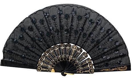 Accessotech Spanish Lace Silk Folding Hand Held Dance Fan Flower Pattern for Party Wedding (Black)