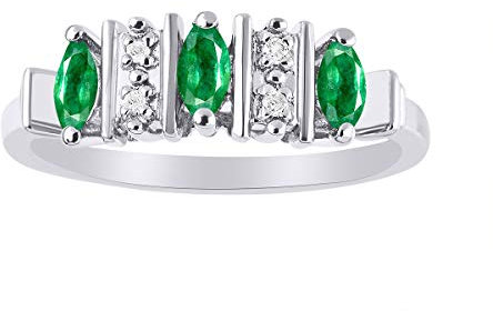 Bague marquise émeraude et diamant en argent sterling 925, Émeraude