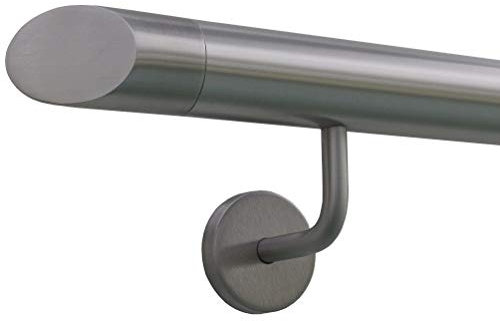 TIBU Handlauf Edelstahl 33,7 mm Geländer 0,3m - 6m, Länge 100 cm, Ende schräges Endstück und gewinkelte Halter