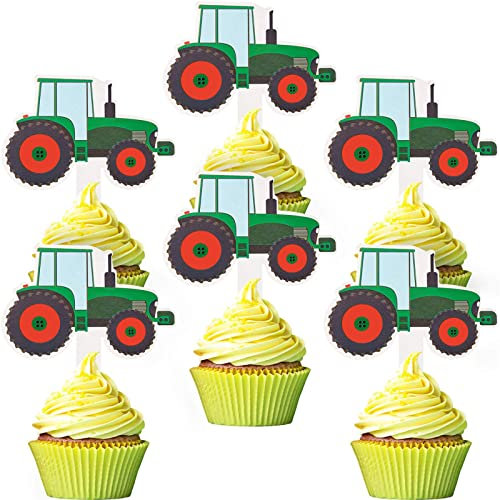 Blulu 56 Stücke Traktor Cupcake Toppers LKW Autos Cupcake Picks BAU Party Cupcake Toppers für Babyparty Farm Motto Parteien Traktor Zeit Party Lieferungen