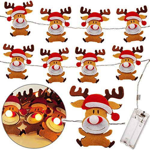 alles-meine.de GmbH LED - Lichterkette - Batterie betrieben - süßes Rentier - Weihnachten - 1,8 Meter - je 10 LED´s - warmweiß - Laterne - Lampen Licht batteriebetrieben - Lampio..