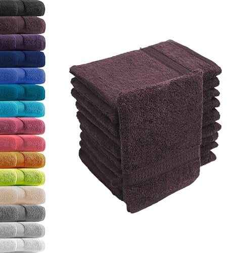 10er Set Waschhandschuhe Waschlappen Kaffeebraun 16x21 cm | 100% Baumwolle Frottier | Oeko-TEX® Standard 100 | Premium Qualität 500 g/m²