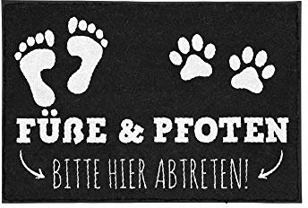 TassenTicker - Fußmatte mit Spruch - Füße und Pfoten Bitte Hier abtreten! - lustig - innen & außen - waschbar - Geschenkidee - Dekoration - Haustier - Tier - Hund