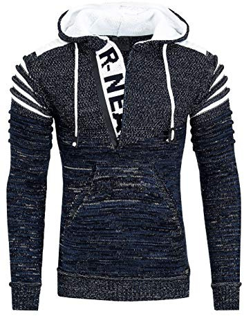 R-Neal Kapuzen-Pullover Herren Pullover Strick mit Kapuze Pulli Hoodie Zipper mit Front Brand Logo im Future Design 343