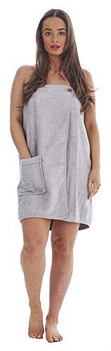 Keanu Ladies Towel Wrap 100% Cotton Highly Absorbent Terry Soft Sarong Towel Shower Spa Sauna Beach Gym Towelling Robe Cover-Up (Silver Grey, S/M)