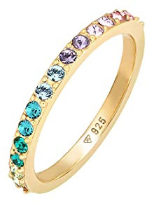 Elli Ring Damen Band Regenbogen Multi-Color Elegant Trend mit Kristallen in 925 Sterling Silber