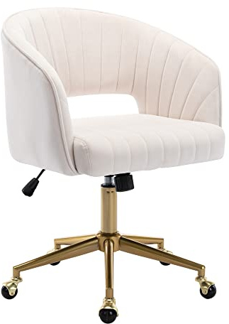KCC Vanity Chair Velvet Desk Chair with Gold Base for Living Room,Cream