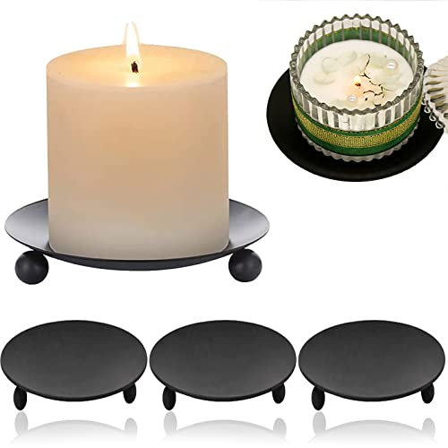 mohito Kerzenplatte Stumpenkerzenhalter 4PCS Rund Kerzenhalter Eisen Kunst Schwarz Metall Kerzenhalter für Abendessen Partylite Spa,Familie Party und Dekoration (Schwarz)