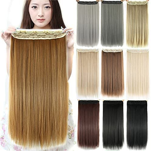 IMISSU Langes natürliches dickes Haar gerades Clip-in auf synthetischen Haarverlängerungen Haarteile für Frauen (28 Inch,Kupfer)